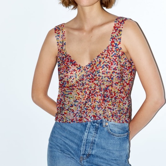 Zara | Tops | Zara Multicolored Beaded Top | Poshmark